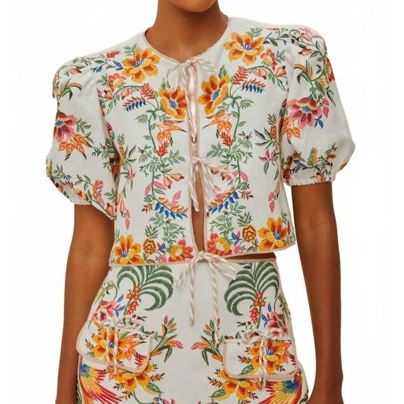 NEW FARM RIO delicate forest scarves blouse in off white - Picture 1 of 5